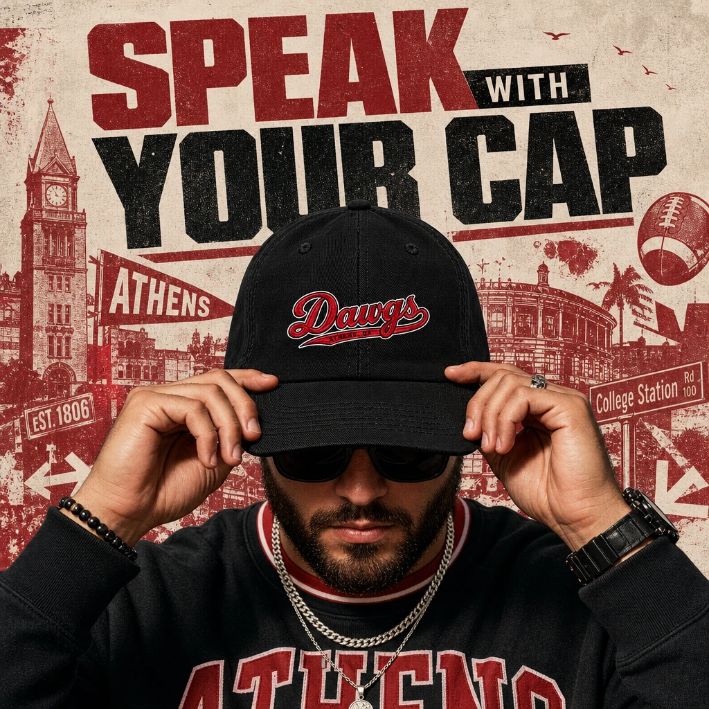 Georgia Bulldogs Dawgs Baseball Cap - Black Adjustable Red Script Graphic Print