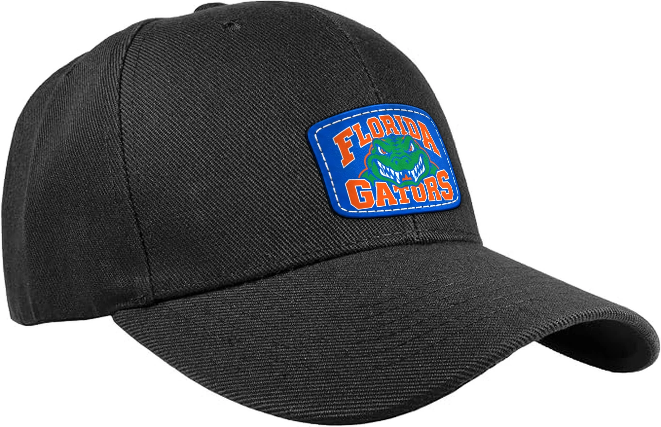 Florida Gators Cap with Blue Leatherette Printed Patch, Black Adjustable Baseball Hat