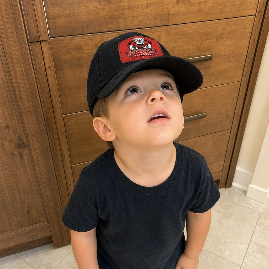 Georgia Bulldogs Red Leatherette Patch Baseball Cap, Low Profile Dad Hat