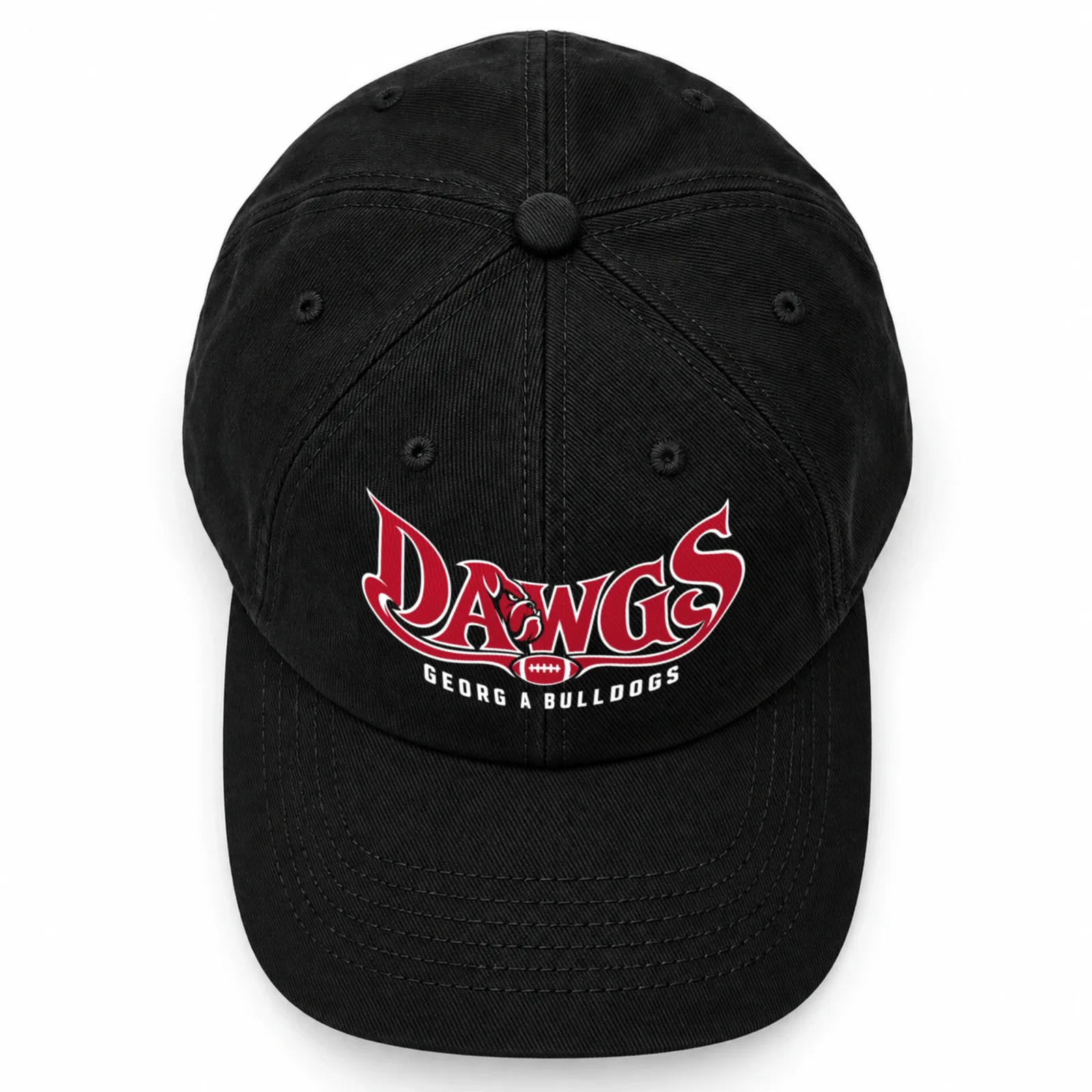Georgia Bulldogs Dawgs Baseball Cap Black Flat Print Football Adjustable