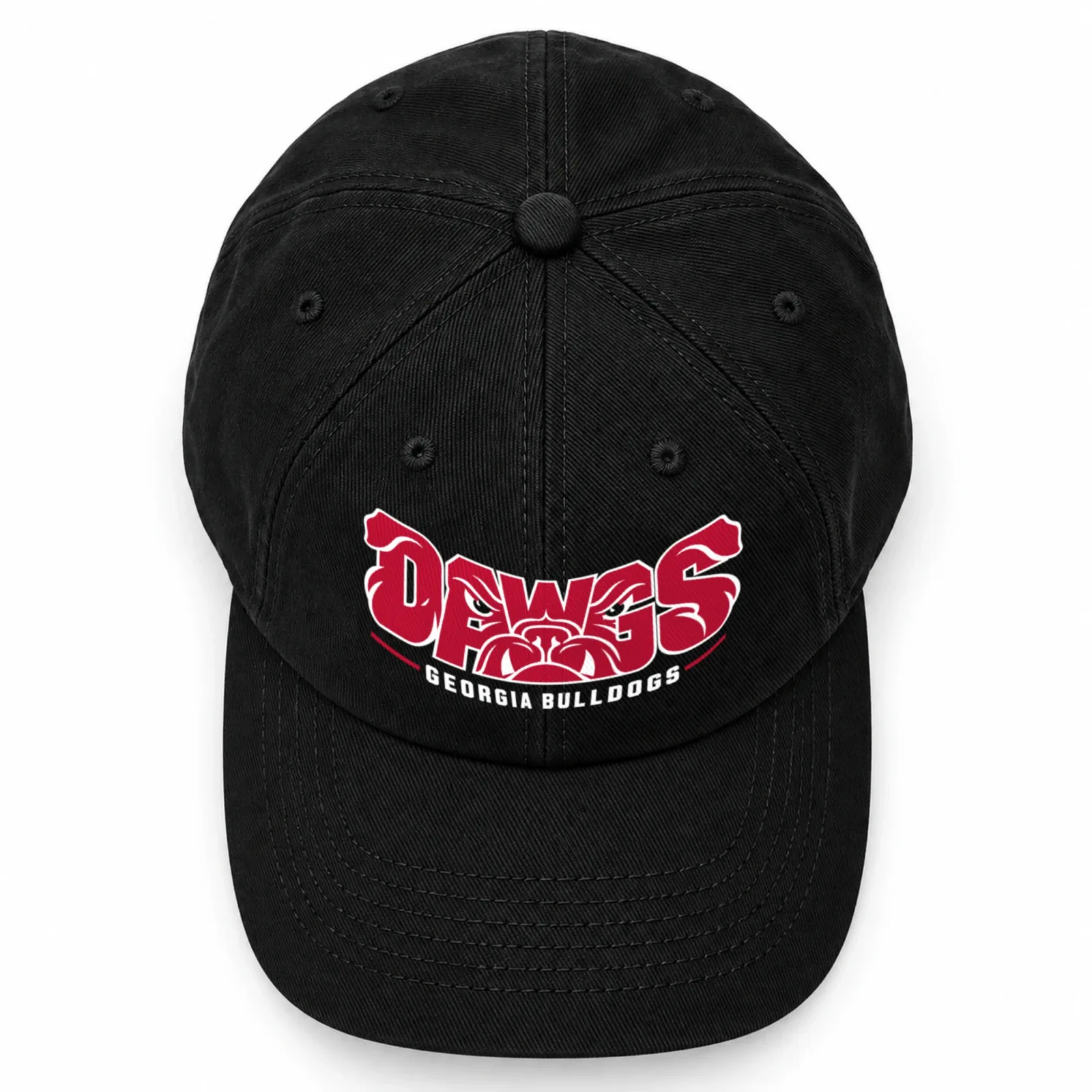 Georgia Bulldogs Dad Hat, Black Washed Cotton Dawgs Print Adjustable Cap