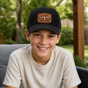Texas Longhorns Cap with Leatherette Printed Patch, Black Adjustable Baseball Hat