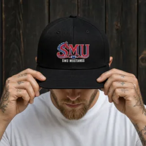 SMU Mustangs Baseball Cap Flat Print Black Adjustable Mustang Football Hat