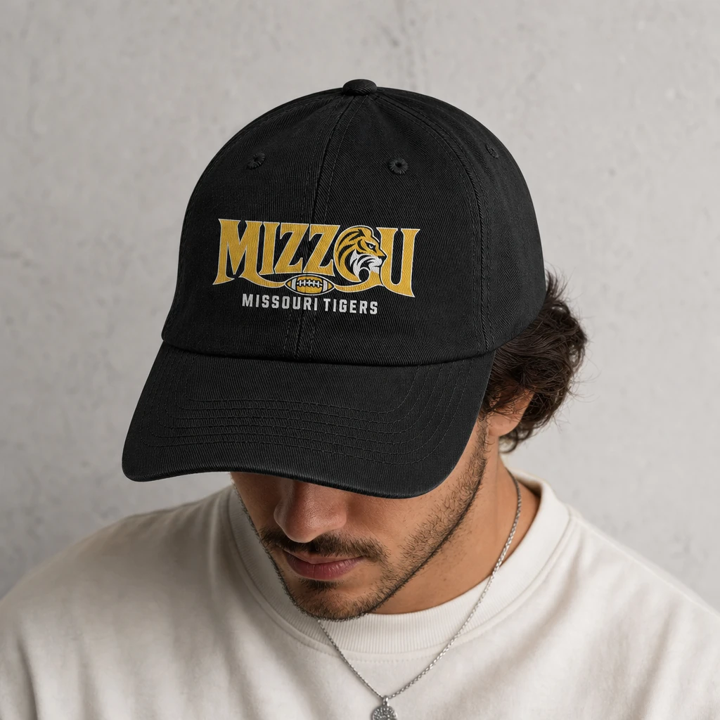 Missouri Tigers Mizzou Baseball Cap Flat Print Black Adjustable Football Hat
