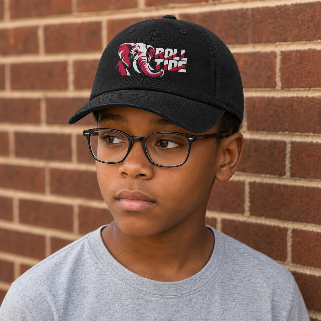 Alabama Crimson Tide Roll Tide Baseball Cap - Black Adjustable Elephant Graphic Print