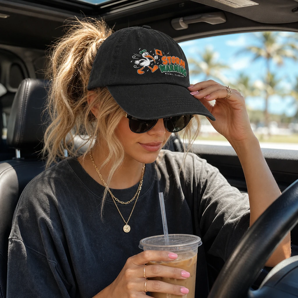 Miami Hurricanes Storm Warning Baseball Cap - Black Adjustable Ibis Graphic Print