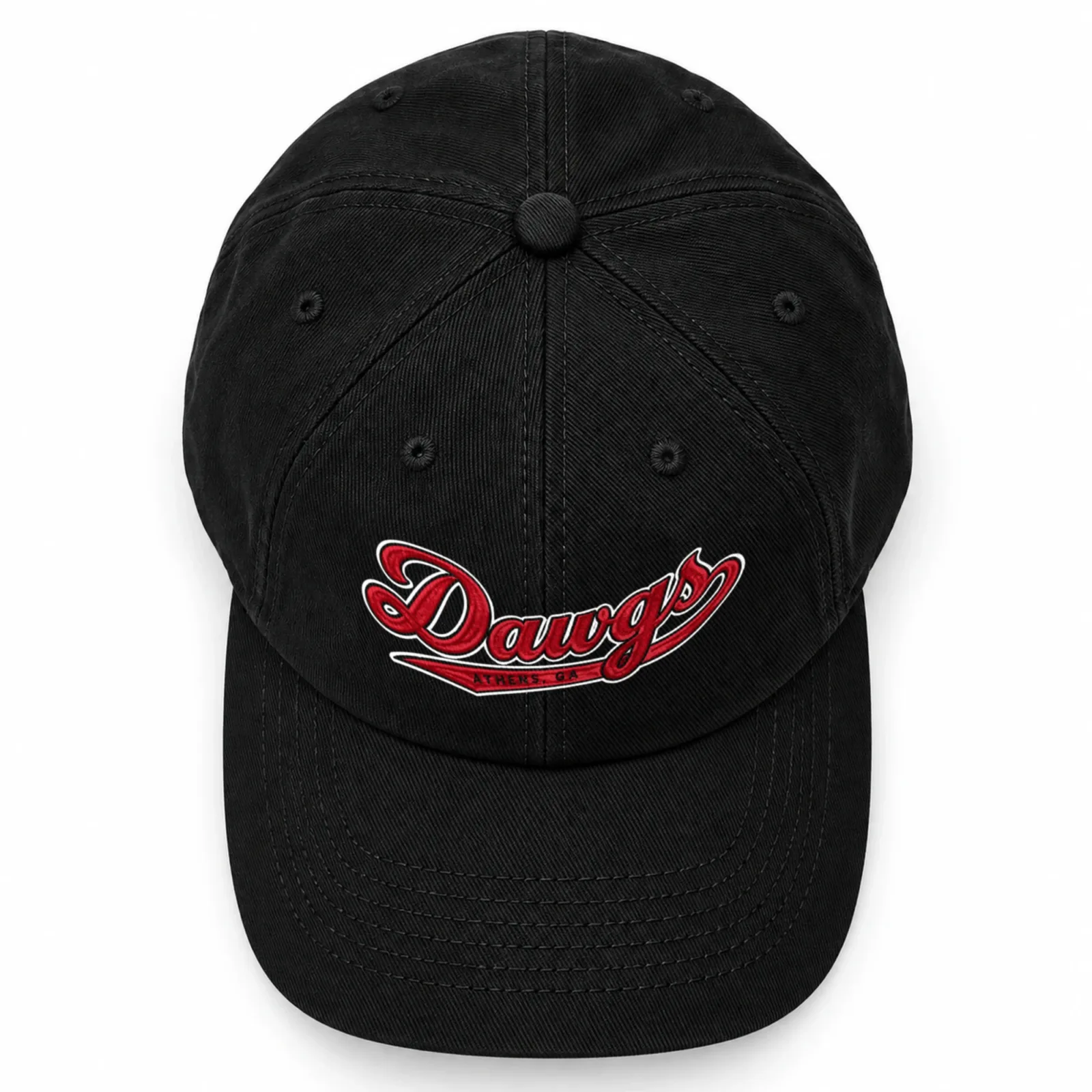 Georgia Bulldogs Dawgs Baseball Cap - Black Adjustable Red Script Graphic Print