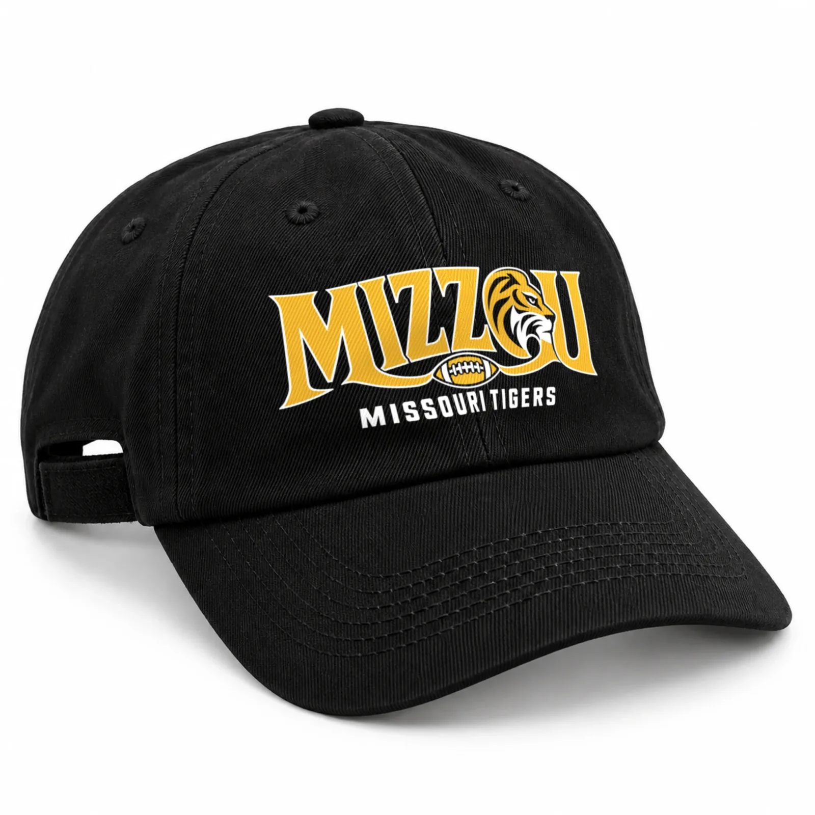 Missouri Tigers Mizzou Baseball Cap Flat Print Black Adjustable Football Hat