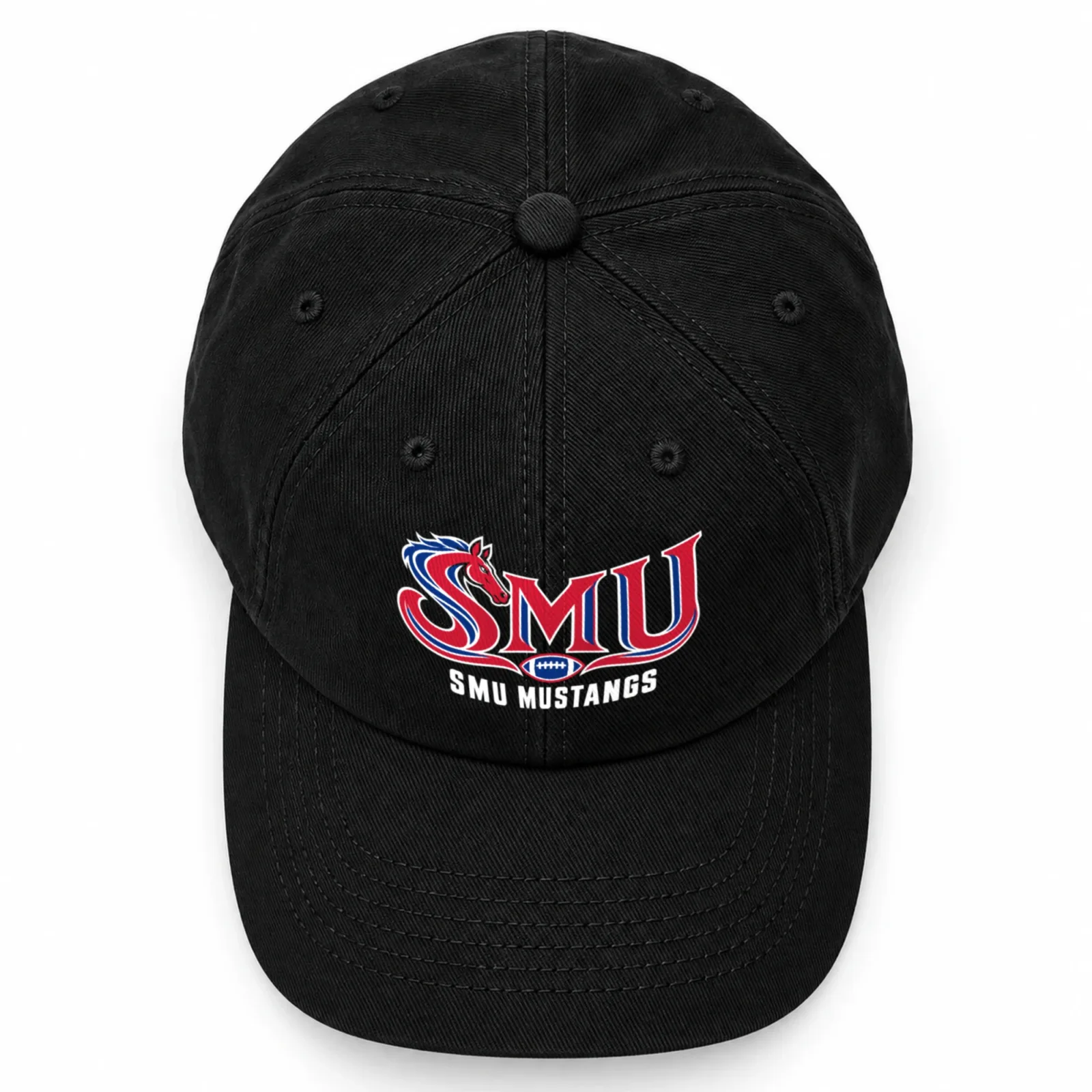 SMU Mustangs Baseball Cap Flat Print Black Adjustable Mustang Football Hat