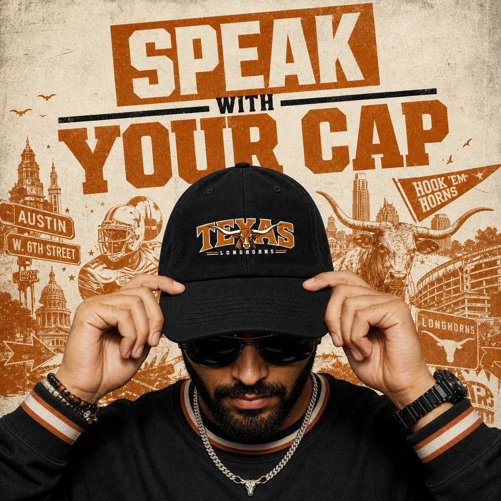 Texas Longhorns Baseball Cap Black 100% Cotton with Direct DTF Graphic Print