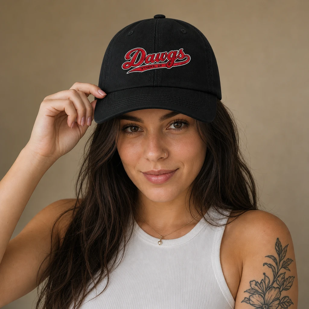 Georgia Bulldogs Dawgs Baseball Cap - Black Adjustable Red Script Graphic Print