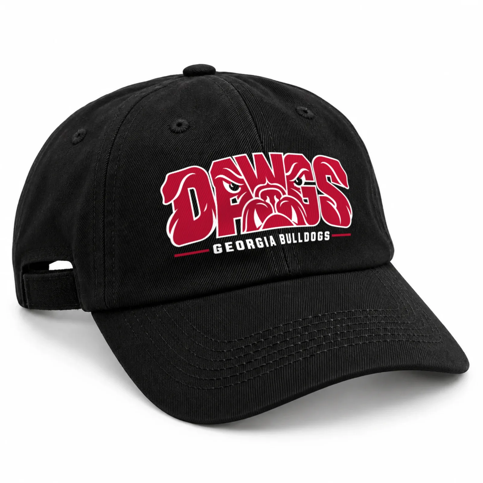 Georgia Bulldogs Dad Hat, Black Washed Cotton Dawgs Print Adjustable Cap