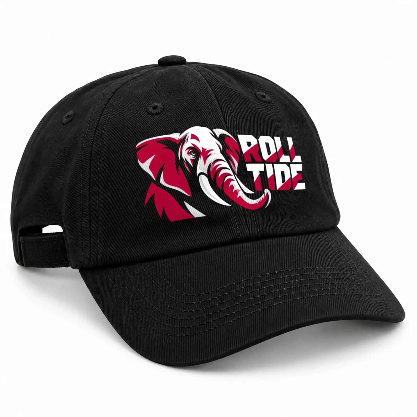 Alabama Crimson Tide Roll Tide Baseball Cap - Black Adjustable Elephant Graphic Print
