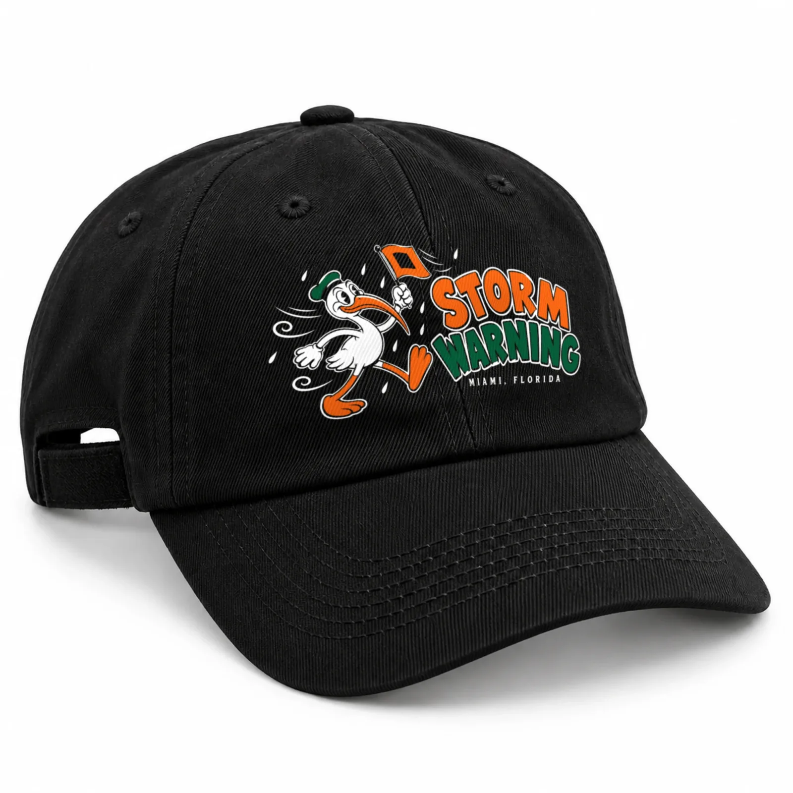 Miami Hurricanes Storm Warning Baseball Cap - Black Adjustable Ibis Graphic Print