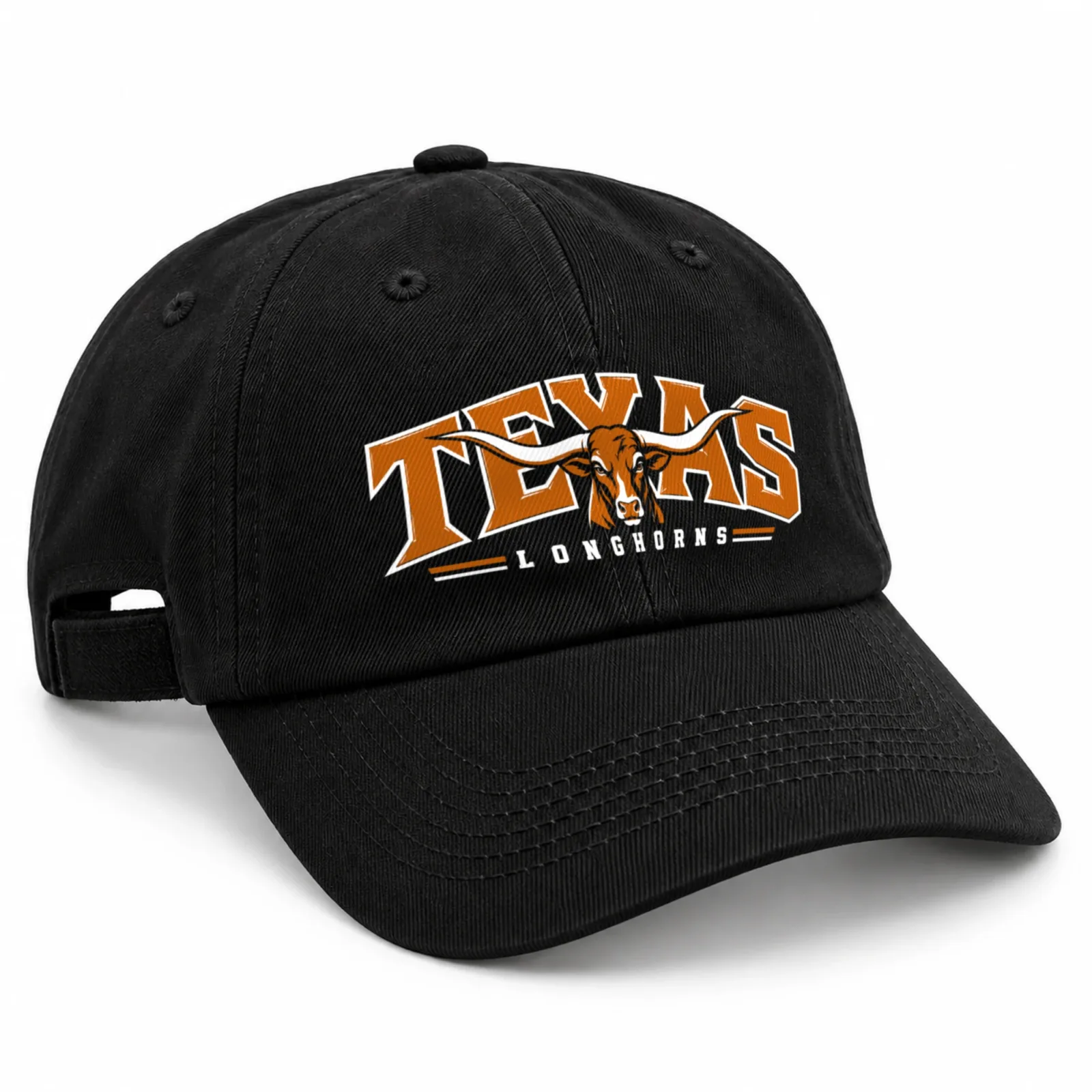 Texas Longhorns Baseball Cap Black 100% Cotton with Direct DTF Graphic Print