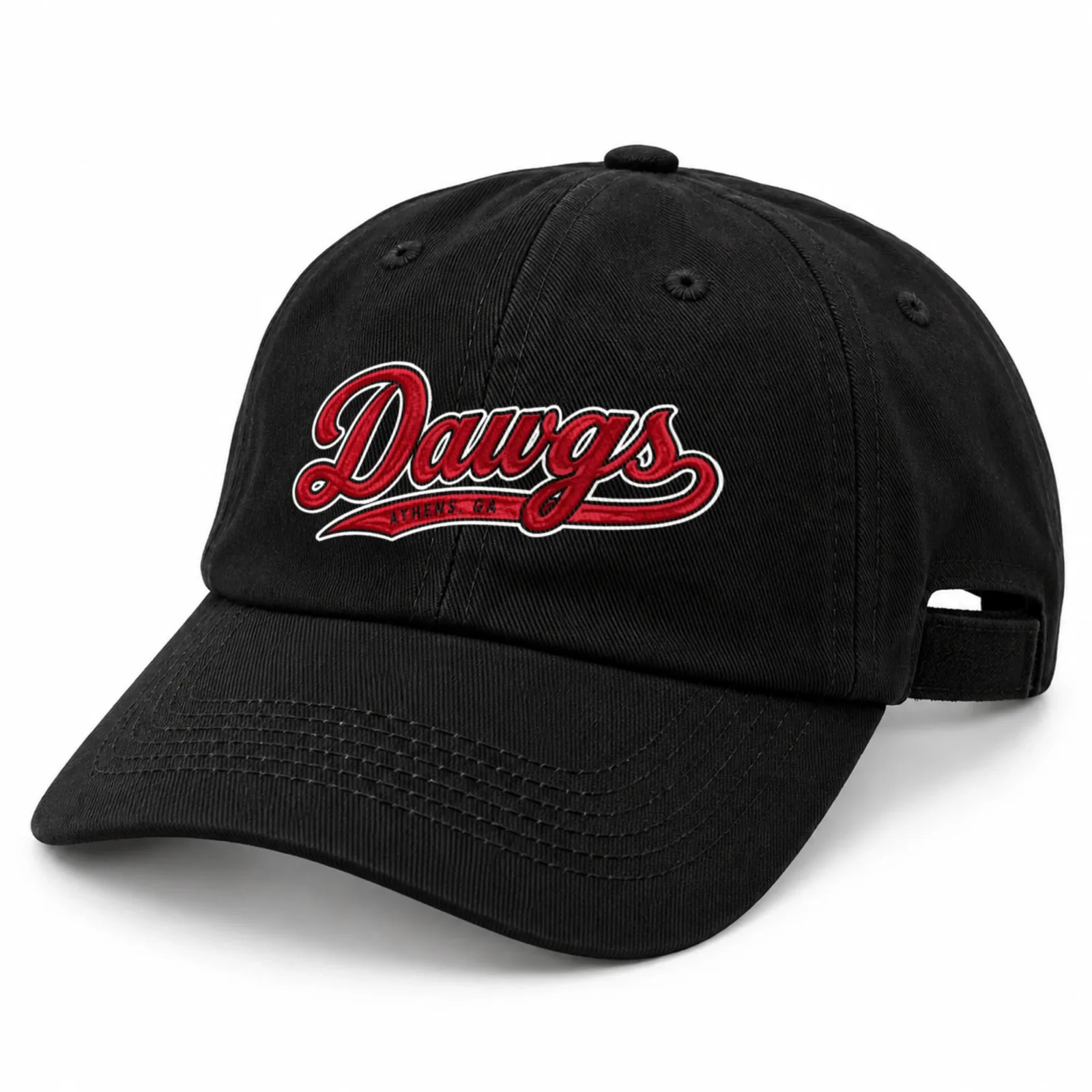 Georgia Bulldogs Dawgs Baseball Cap - Black Adjustable Red Script Graphic Print