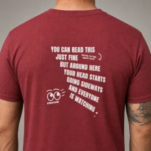 Funny Head Tilt T-Shirt, Slanted Text Back Print You're Tilting Aren't You Graphic Tee - Crimson