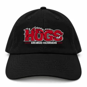 Arkansas Razorbacks Cap Black 100% Cotton Baseball Hat with Hogs DTF Print