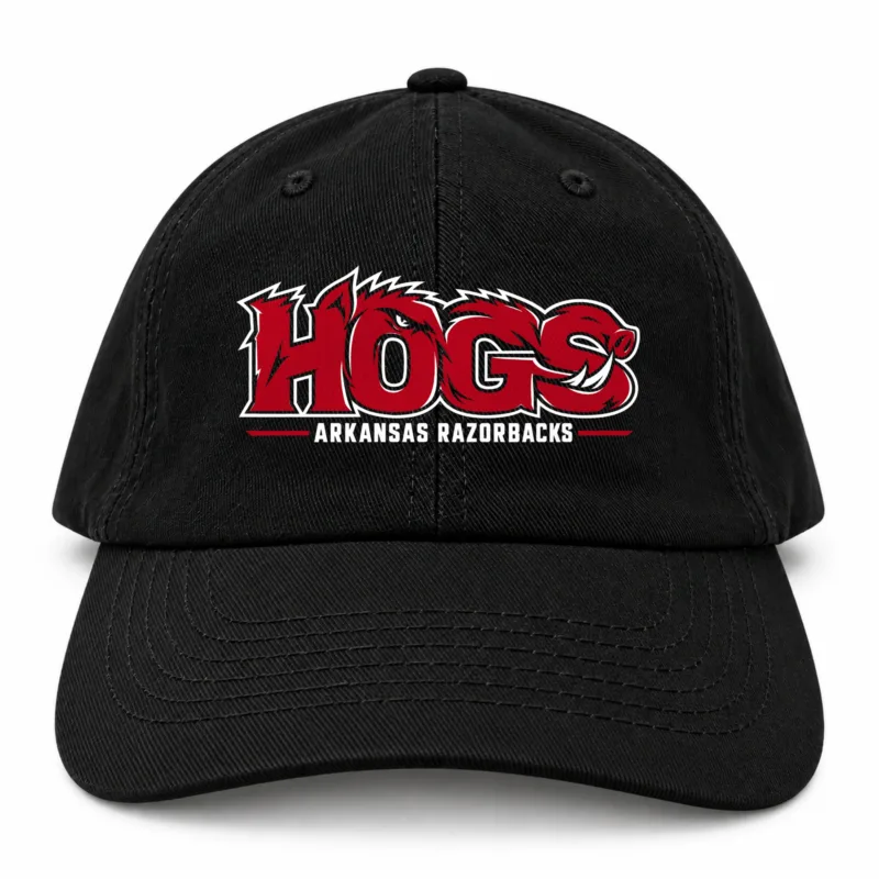 Arkansas Razorbacks Cap Black 100% Cotton Baseball Hat with Hogs DTF Print