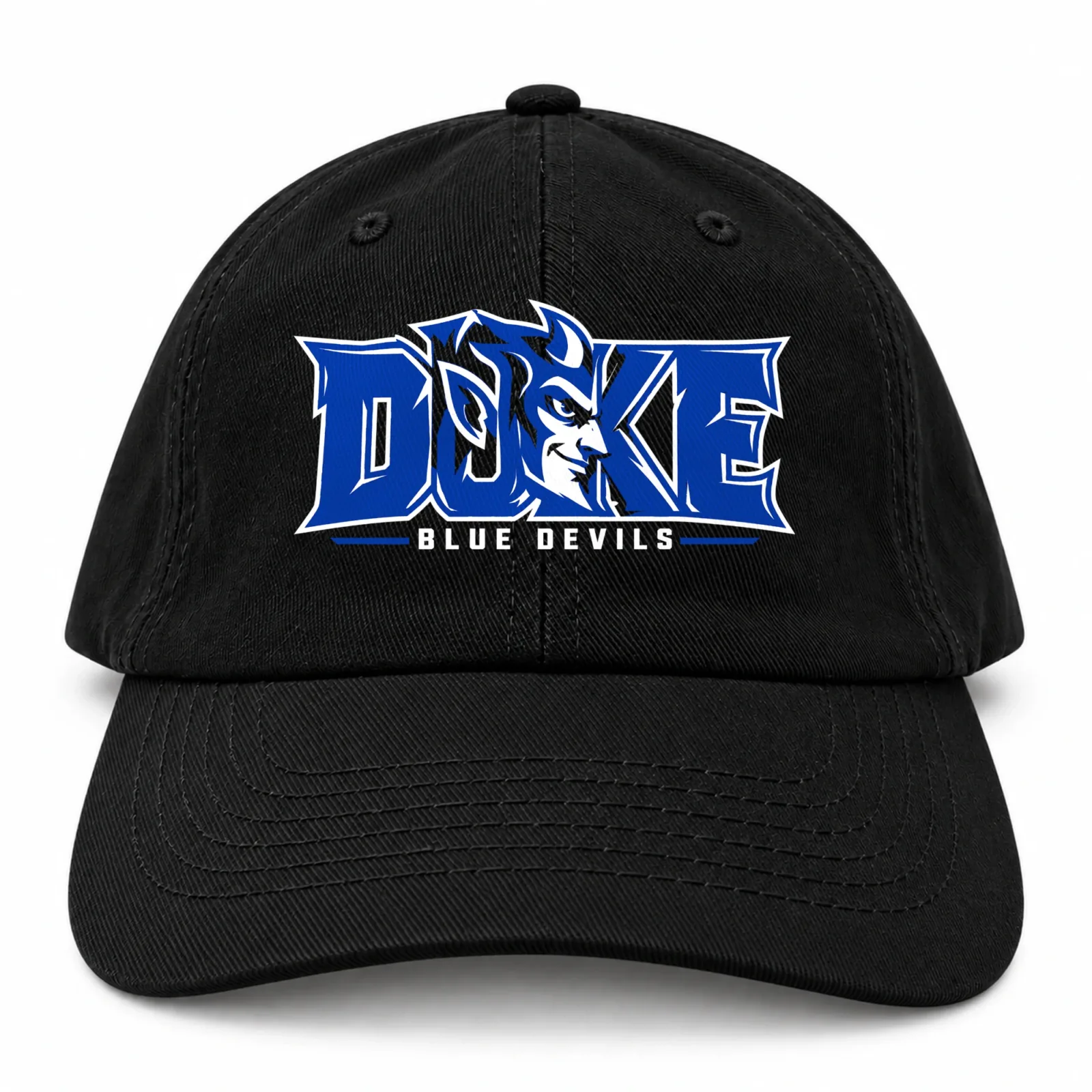 Duke Blue Devils Cap Black 100% Cotton Baseball Hat with Direct DTF Graphic Print