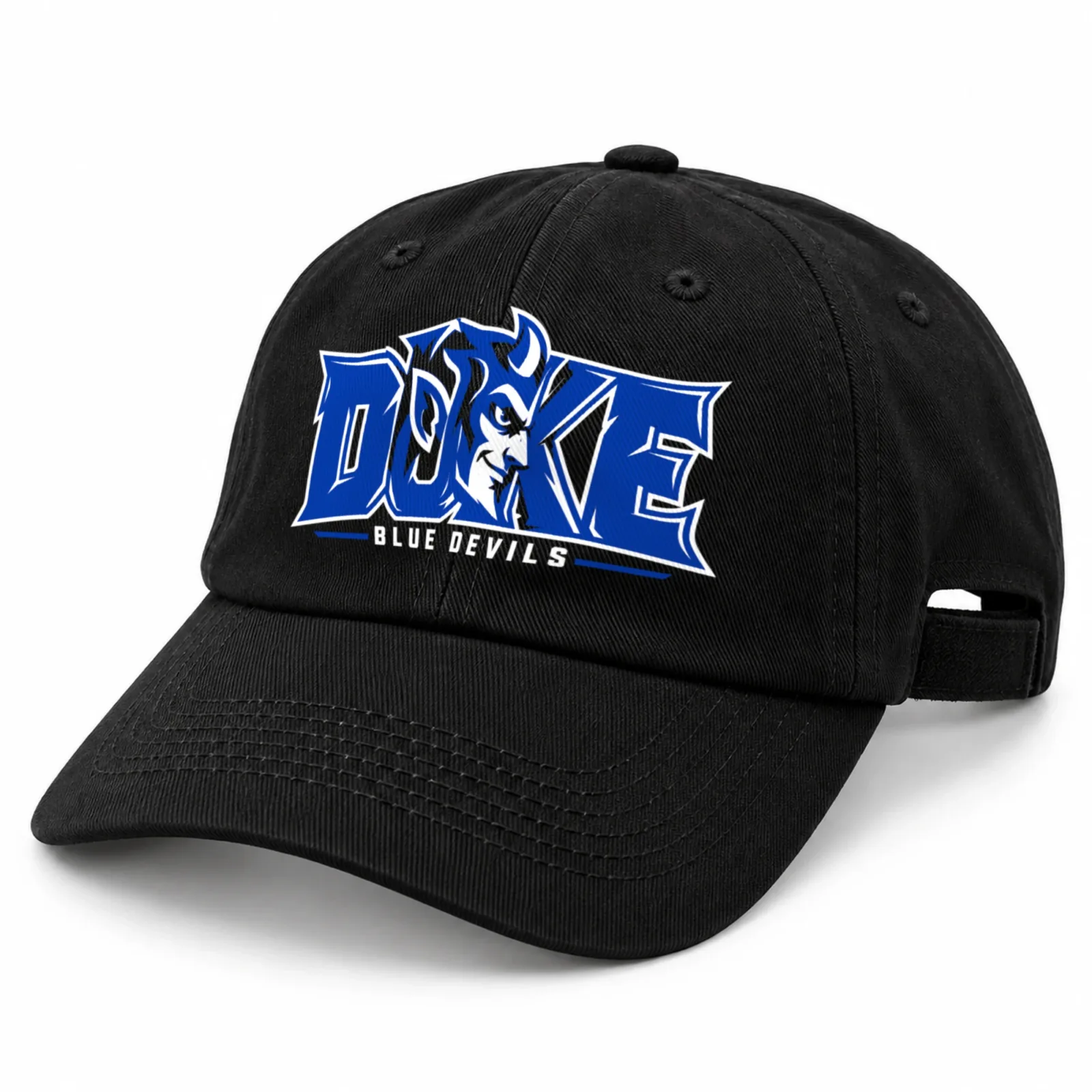 Duke Blue Devils Cap Black 100% Cotton Baseball Hat with Direct DTF Graphic Print