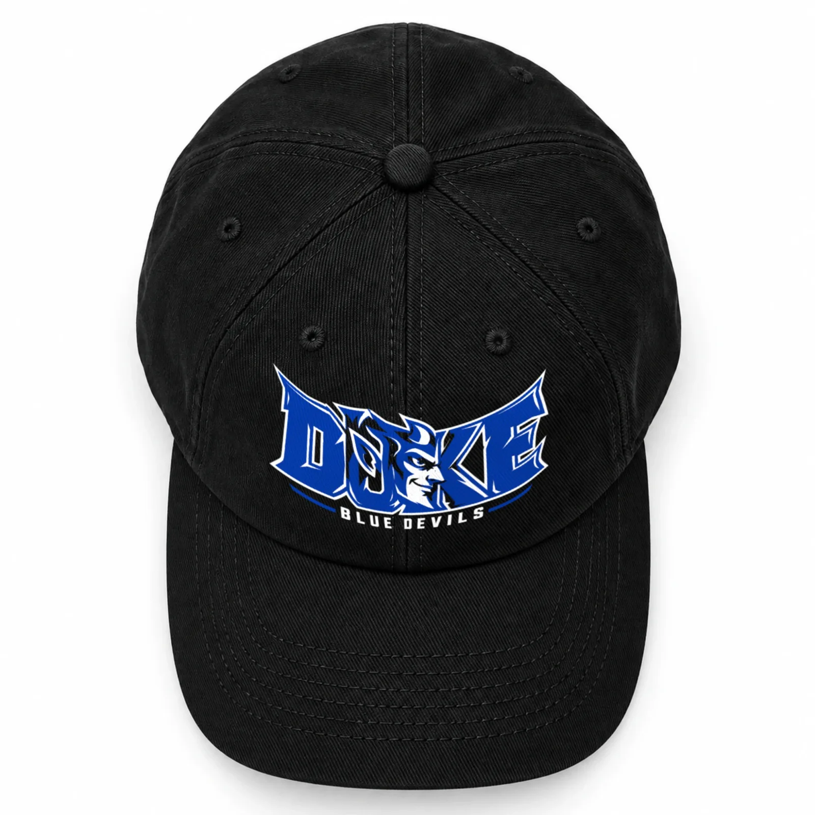 Duke Blue Devils Cap Black 100% Cotton Baseball Hat with Direct DTF Graphic Print