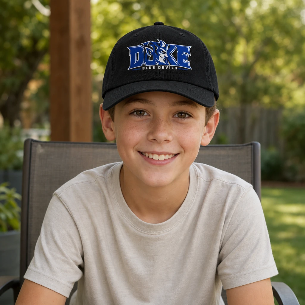 Duke Blue Devils Cap Black 100% Cotton Baseball Hat with Direct DTF Graphic Print