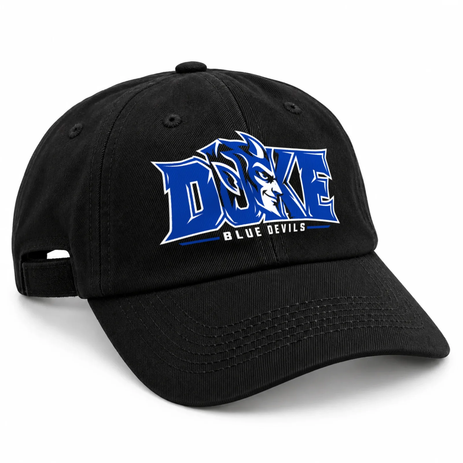 Duke Blue Devils Cap Black 100% Cotton Baseball Hat with Direct DTF Graphic Print