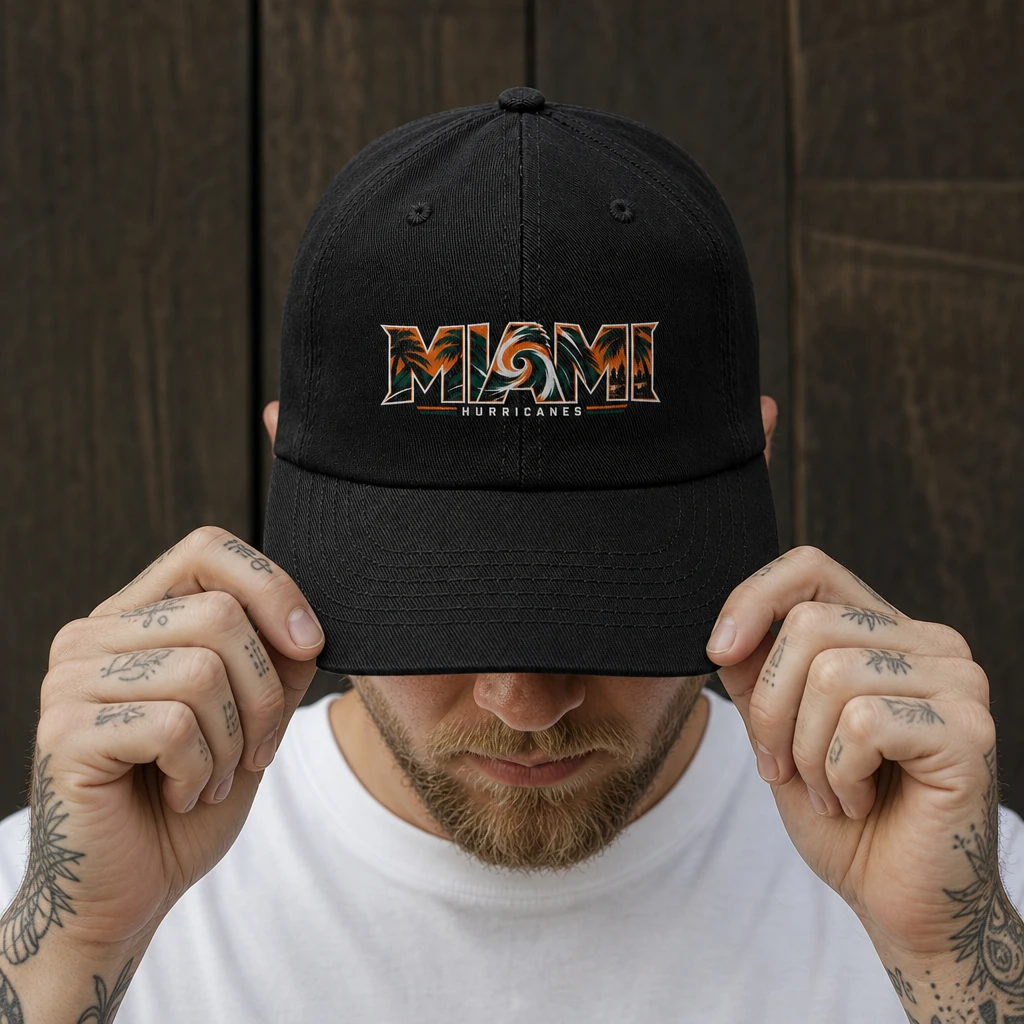 Miami Hurricanes Tropical Washed Cotton Baseball Cap, Unisex Dad Hat