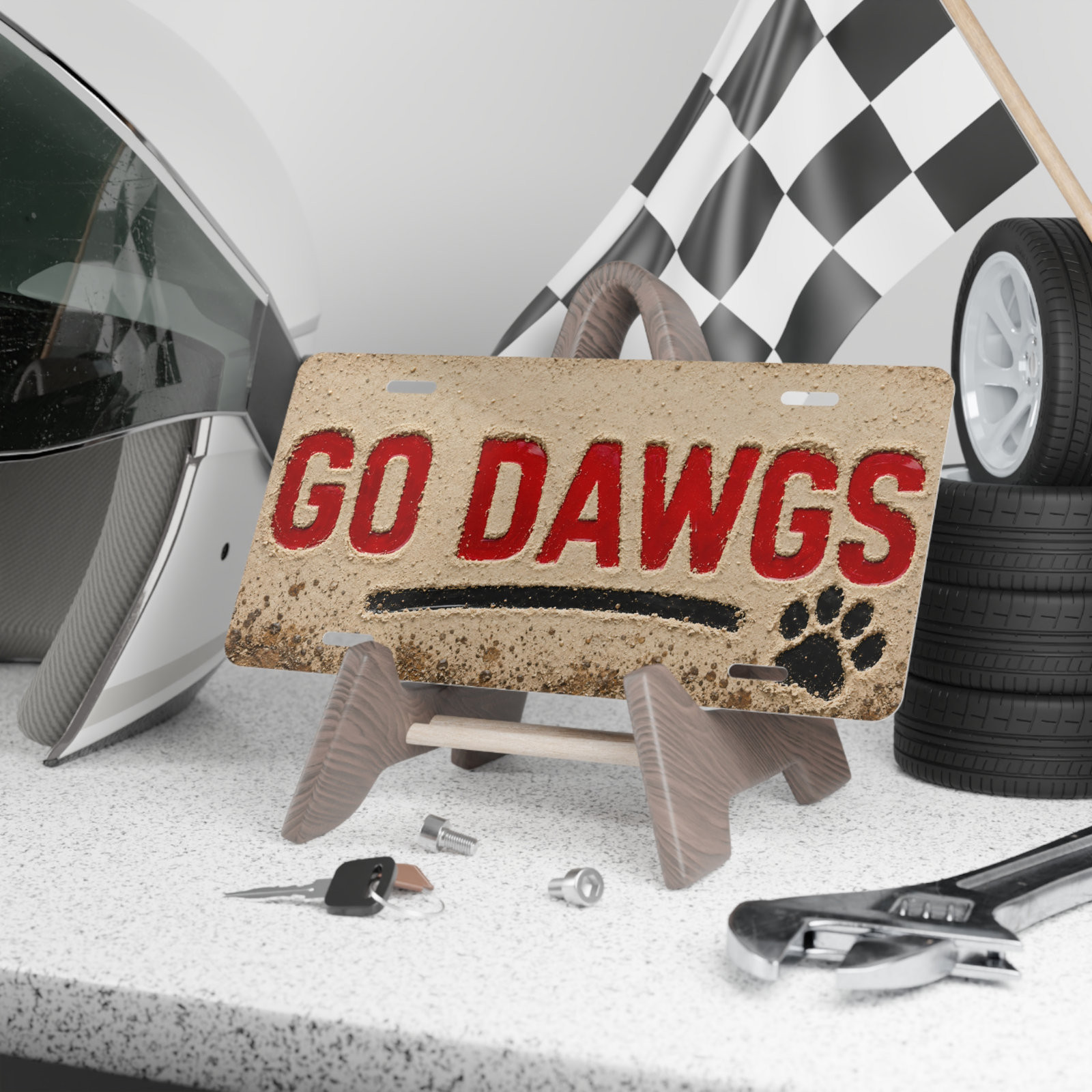 Go Dawgs Flat Print License Plate - Rustic Team Pride